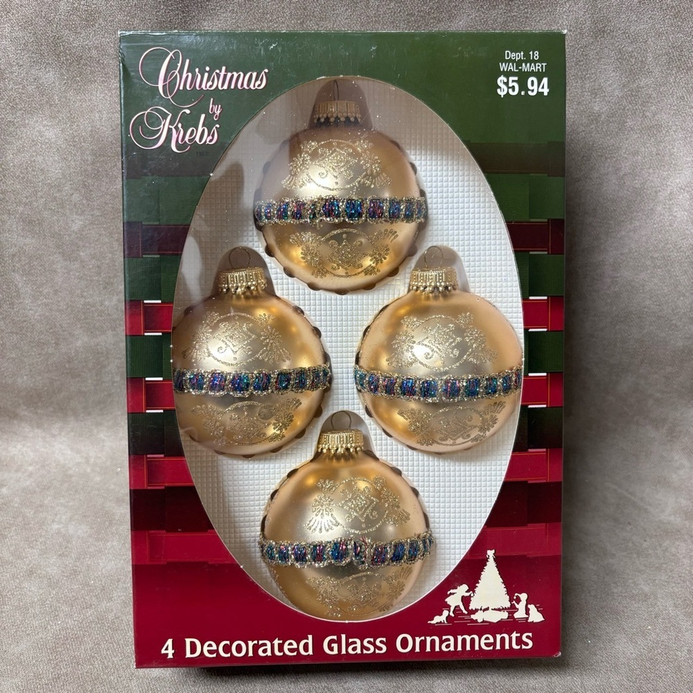 Vintage Christmas Krebs Gold Glass Ornaments Glittered MCM Retro